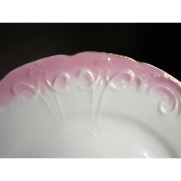 Plate 8" Pink Floral Trim Embossed Gold Edging Trim 1960s Replacement Ironstone? - Picture 5 of 10